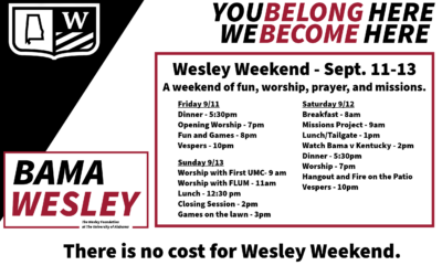 Wesley Weekend Fall 2026